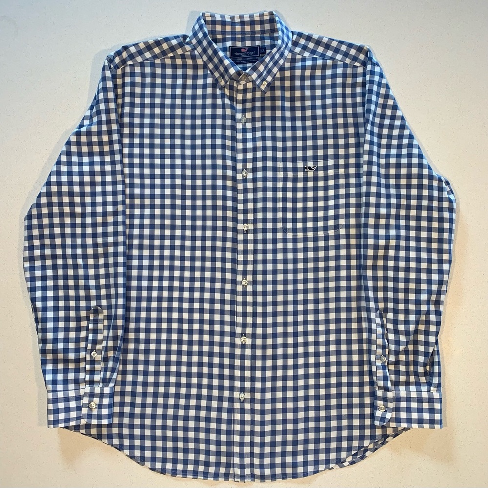 Vineyard Vine Classic Fit Tucker Shirt Blue Gingham XL